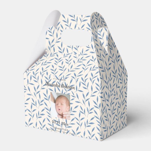 Blauw Blauw Bladeren Bloemen Doop Bedankdoosjes (Achterkant)