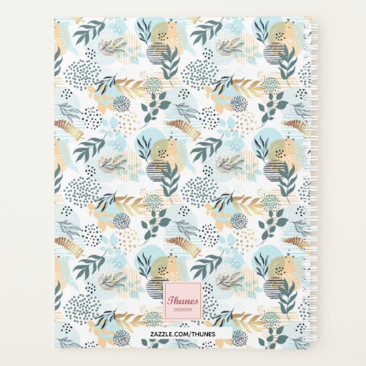 Blauw Blauw Goud Bladerblad monogram 2026 Planner (Achterkant)