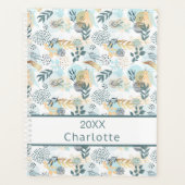 Blauw Blauw Goud Bladerblad monogram 2026 Planner (Voorkant)