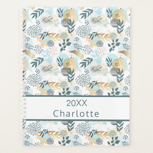 Blauw Blauw Goud Bladerblad monogram 2026 Planner (Voorkant)