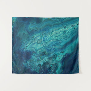 Blauw Blauwgroen acrylveeg Abstract vloeibaar  Wandkleed