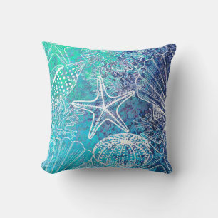 Blauw Blauwgroen Aqua Starfish Seashells Sealife C Kussen