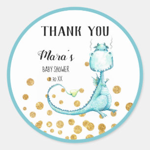 *~* Blauw Blauwgroen Dragon Glitter Baby shower Da Ronde Sticker