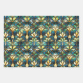 Blauw, blauwgroen en gouden Glas in lood Inpakpapier Vel (Voorkant 2)