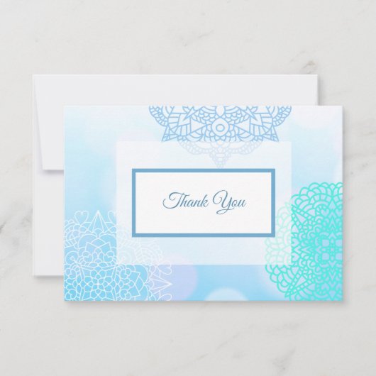 Blauw, Blauwgroen en wit Mandala Dank u wel Bedankkaart (Voorkant)