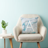Blauw Blauwgroen en Wit Marmer Monogrammed Initiaa Kussen (Stoel)