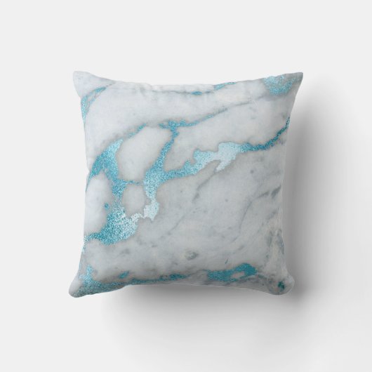 Blauw Blauwgroen en Wit Marmer Monogrammed Initiaa Kussen (Achterkant)