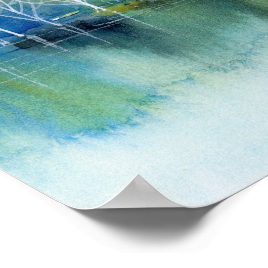 Blauw Blauwgroen Fantasy Abstract Landschapsschild Poster (Hoek)