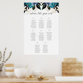 Blauw blauwgroen Floral Wedding border Poster (Keuken)