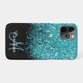 Blauw, Blauwgroen, Glitter, Naam en Monogram, Meis Case-Mate iPhone Case (Achterkant (horizontaal))