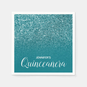 Blauw Blauwgroen Glitter Ombre Quinceanera Servet