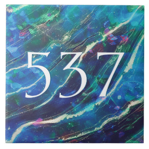 Blauw Blauwgroen Groen Elegant Marmeren Huisnummer Tegeltje