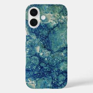 Blauw Blauwgroen groen marmeren textuur iPhone 16 Hoesje