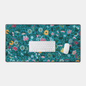 Blauw Blauwgroen groen rood roze geel bloemenpatro Bureaumat (Keyboard & Muis)