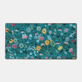 Blauw Blauwgroen groen rood roze geel bloemenpatro Bureaumat (Voorkant)