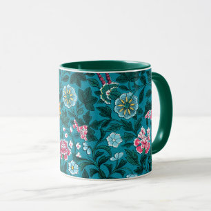 Blauw Blauwgroen groen rood roze geel bloemenpatro Mok