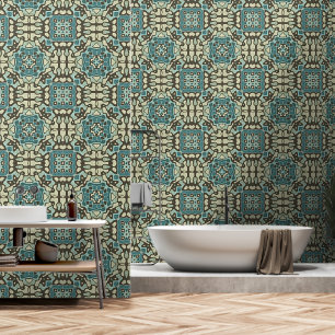 Blauw Blauwgroen Groen Taupe Bruin Boheemse Tribe Behang