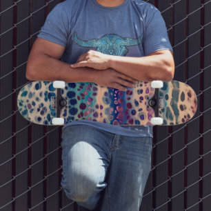 Blauw Blauwgroen Lila wit acryl Abstracte fluïdkun Skateboard