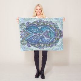  blauw & Blauwgroen Mandala ontwerp Fleece Deken