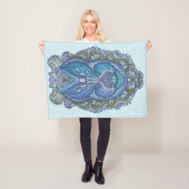  blauw & Blauwgroen Mandala ontwerp Fleece Deken