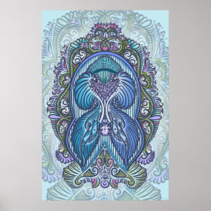  blauw & Blauwgroen Mandala ontwerp Poster