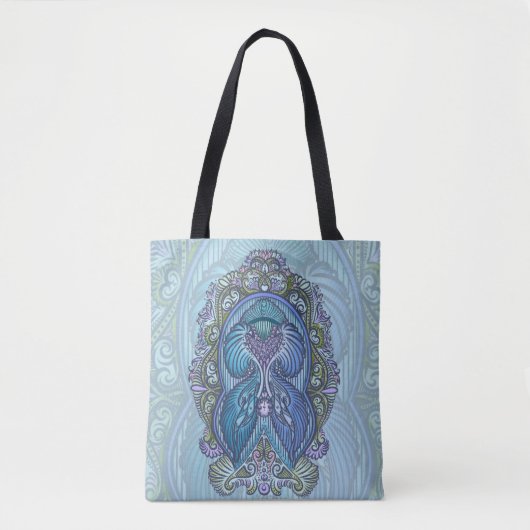 blauw & Blauwgroen Mandala ontwerp Tote Bag (Voorkant)