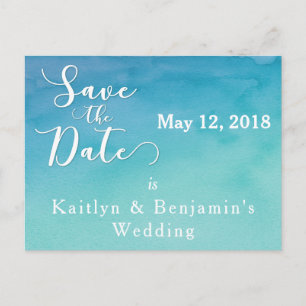 Blauw & Blauwgroen Ombre Waterverf Save the Date 2 Aankondigingskaart