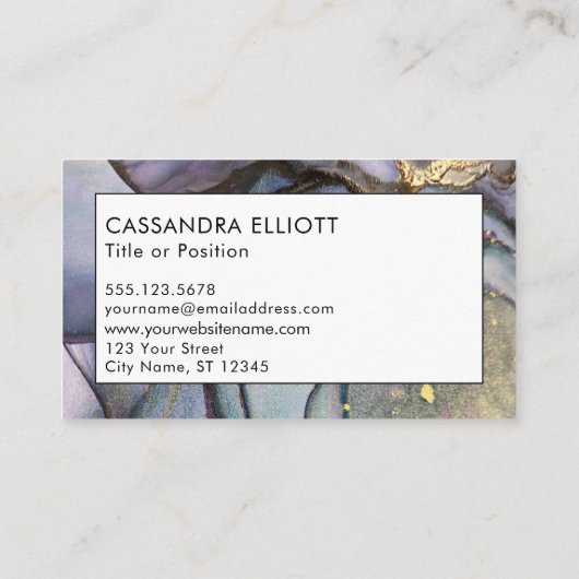 Blauw Blauwgroen Paars en goudalcohol Vloeibare in Visitekaartje (Achterkant)