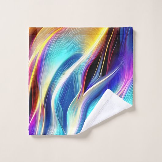 Blauw Blauwgroen Roze Geel Wavy Abstractie Bad Handdoek (Wasdoekje)