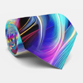 Blauw Blauwgroen Roze Geel Wavy Abstractie Stropdas (Opgerold)