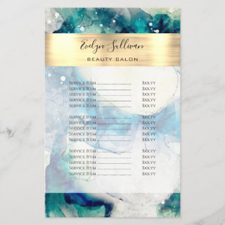 Blauw Blauwgroen Waterverf en Gouden Folie prijsli Flyer