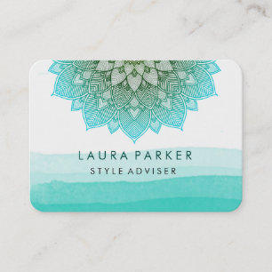 Blauw Blauwgroen Waterverf Lotus Floral Mandala Yo Visitekaartje