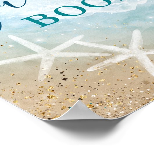 Blauw Blauwgroen Waterverf Strand Bruiloft Gast Bo Poster (Hoek)