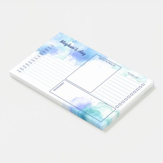 Blauw Blauwgroen Waterverf Vlekken Dagelijkse Plan Post-it® Notes (Schuin)