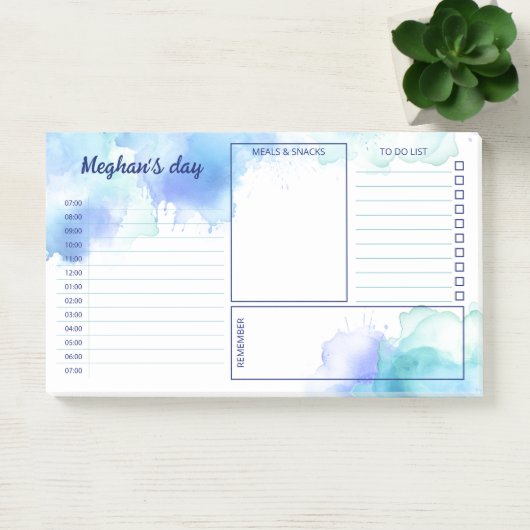 Blauw Blauwgroen Waterverf Vlekken Dagelijkse Plan Post-it® Notes (Kantoor)