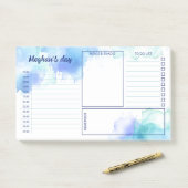 Blauw Blauwgroen Waterverf Vlekken Dagelijkse Plan Post-it® Notes (Op bureau)