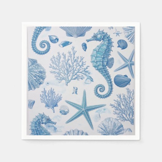 Blauw Blauwgroen zeepaardschelp zeesterren oceaanp Servet (Voorkant)