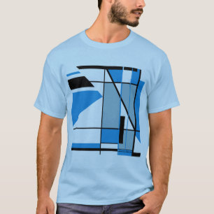 Blauw Blauwgroen Zwart Mozaïek MCM Look Geometrisc T-shirt