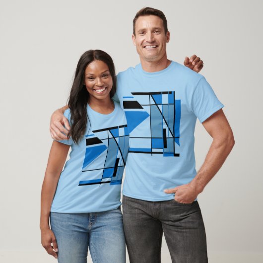 Blauw Blauwgroen Zwart Mozaïek MCM Look Geometrisc T-shirt (Unisex)