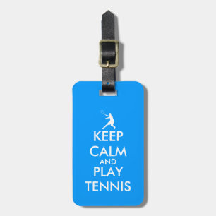 Blauw blijf kalm en speel tennis reis bagage label