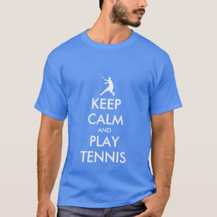 Blauw Blijf kalm en tennis T-shirt spelen