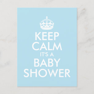 BLAUW BLIJF KALM HET IS EEN BABY SHOWER UITNODIGING BRIEFKAART