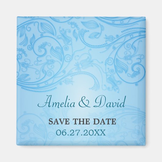Blauw Bloei Bruiloft Save the Date Magnet Magneet (Voorkant)