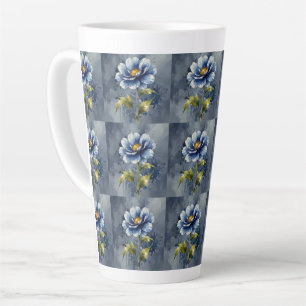 Blauw bloem aquarel patroon latte mok