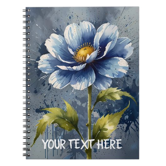 Blauw bloem aquarel patroon notitieboek (Voorkant)