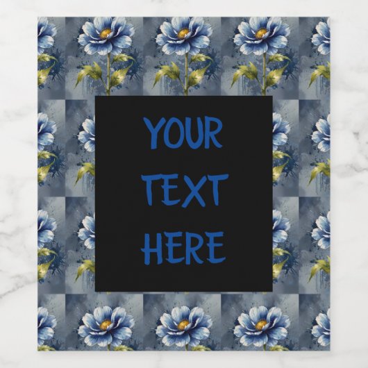 Blauw bloem aquarel patroon wijn etiket (Enkel label)