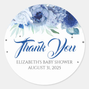 Blauw bloem baby shower dank je wel ronde sticker