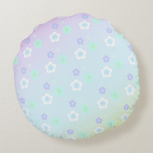 Blauw Bloem Bloem Gradiënt kleurrijk Patroon Rond Kussen (Achterkant)