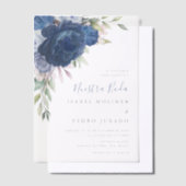 Blauw Bloem Boeket Nuestra Boda Spaans Bruiloft Vellum Uitnodigingen (Offset)