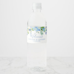 Blauw Bloem Bruiloft Welkom Waterfles Label Etiket